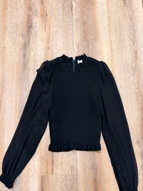 Aritzia Wilfred Tempest  Black Smocked Sheer long sleeve crop blouse-Small